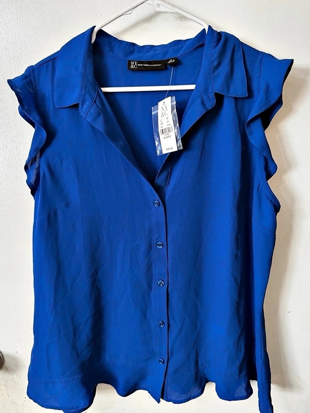 NY Collection Button Front Blouse in Blue Size XL NWT